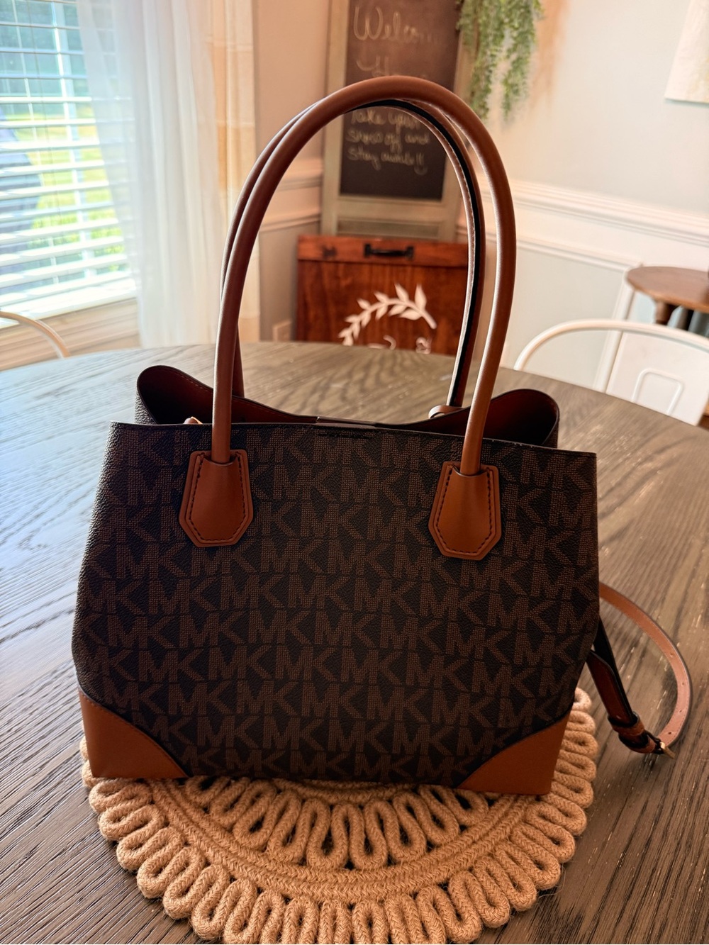 Michael Kors Mercer Gallery Medium Center Zip MK Logo Tote Bag Brown - Picture 7 of 11